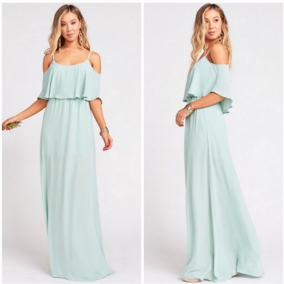 Show Me Your Mumu Caitlin Ruffle Maxi Dress Dune Chiffon Size Small - Picture 2 of 5